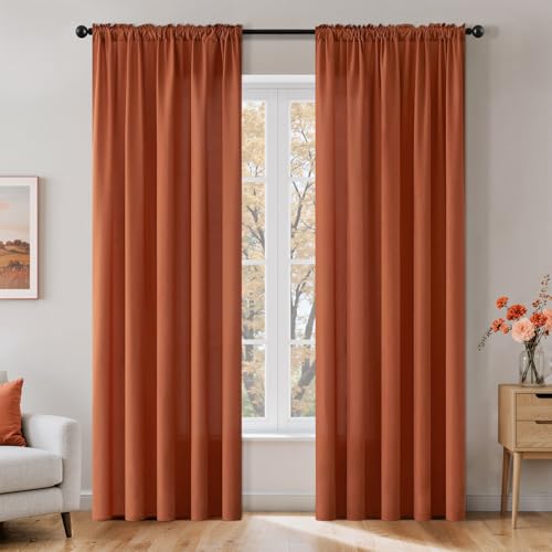 Terracotta Fall Privacy Sheer Curtains 2 Panels 42W x 72L (2 Count)