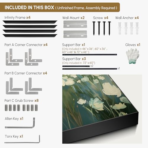 46"x72" Extra Large Framed Wall Art White Wildflower Field in Impressionist Style