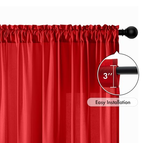 Red Privacy Sheer Curtains 2 Panels 42W x 84L (2 Count)