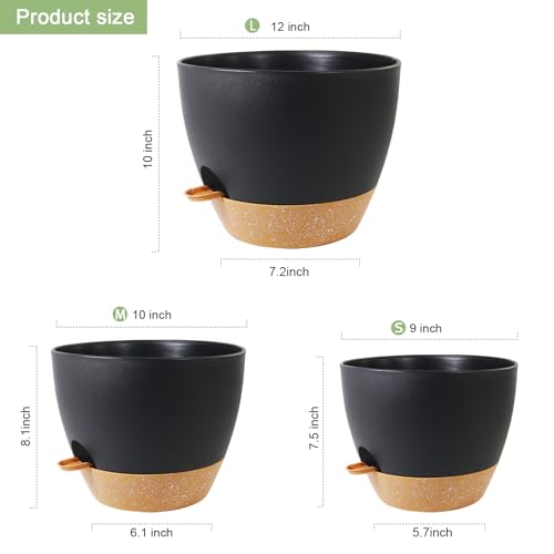 12/10/9 inch Large Self Watering Pots for Indoor Plants, Set of 3 (3 Count)