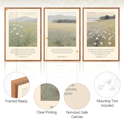 3 Pcs Wildflower Meadow Scripture Framed Wall Art 16x24 Inch