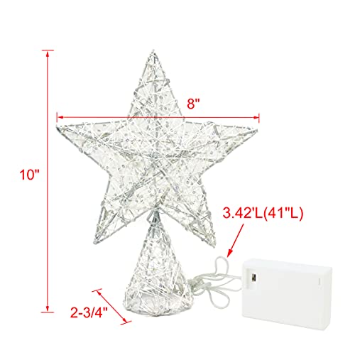 White Tree Top Star with Warm White LED Lights and Timer for Christmas Ornaments and Holiday Seasonal Décor