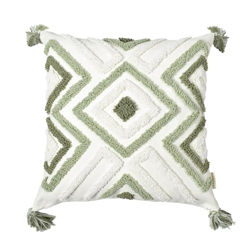 Boho Pillow Covers 18X18 Inch Boho Tufted Throw Pillow Covers Decorative Tassels Cushion Cover Farmhouse Pillow Case for Couch Sofa Bed Living Room Bedroom