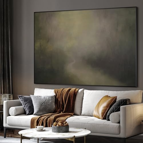 60"x72" Extra Large Framed Wall Art Muted Forest Path Soft Misty Woodland Scene Illustration for Home Living Room Bedroom Decor