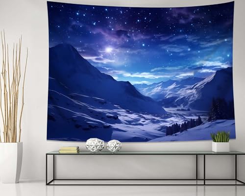 Winter Tapestry Wall Hanging Snow Scene Backdrop Snow Mountain Wall Decor Blue Nature Landscape Snowy Large Tapestry for Bedroom Room Dorm