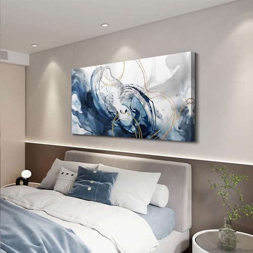Blue Wall Art Large Canvas Art Wall Decor Abstract Wall Art Blue Modern Home Decor Office Wall Decor Home Decorations for Living Room Minimalist Bedroom Artwork 29×58IN