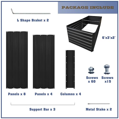 6x3x2FT Black Metal Raised Garden Bed Kit