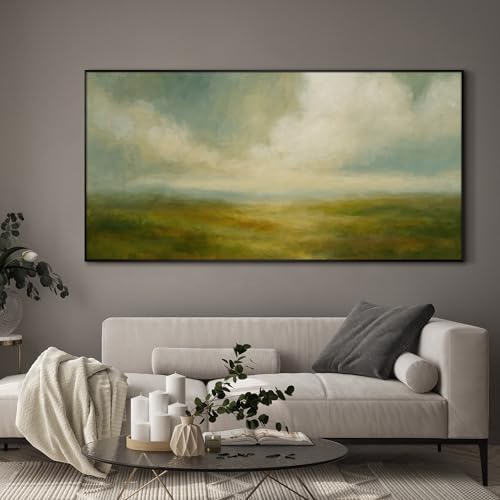 24"x46" Extra Large Framed Wall Art Soft Pastel Hills Dreamy Landscape Illustration for Home Living Room Bedroom Decor
