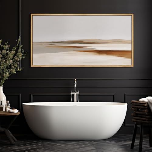 Extra Large Framed Canvas Print Wall Art Neutral Earth Tone Desert Landscape Minimalist Terracotta and Grey Long Retro Fine Art Illustrations Decorative Colorful for Bedroom