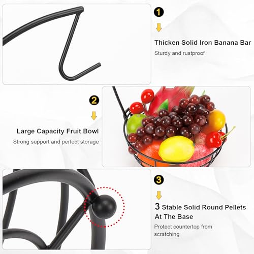 Countertop Fruit Basket Bowl with Banana Hanger
