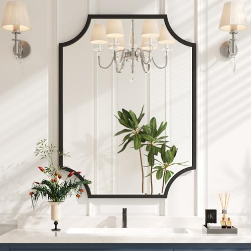 30"x40" Sleek Black Metal Scalloped Decorative Wall Mirror