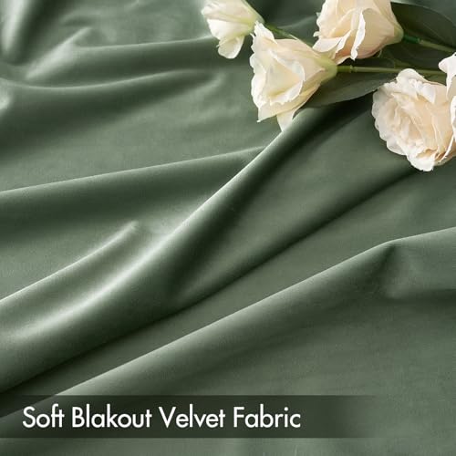 Sage Green Blackout Velvet Curtains Drapes 63 Inch Long 52"x63" (2 Count)