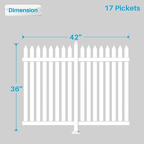 White Vinyl Picket Fence Panels 36" H x 84" W PVC Garden Fences Plastic Decorative for Yard Porch Deck Pool Dog Temporary Fencing