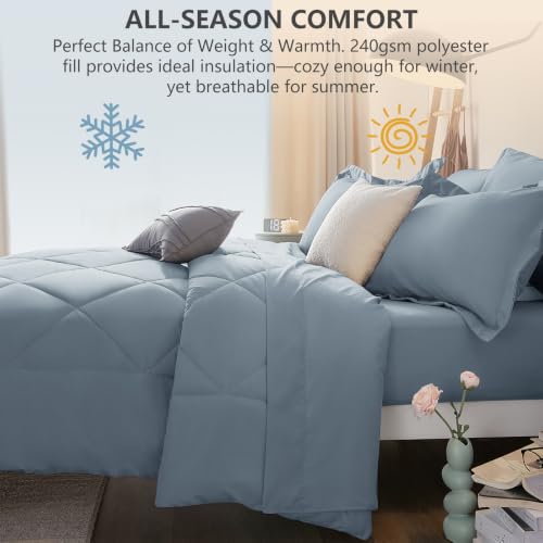 Queen Comforter Set 88"x88" Dusty Blue