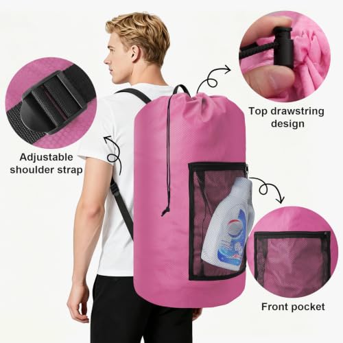 Laundry Bag Backpack Durable Laundry Bag with Shoulder Straps and Mesh Pockets Portable Laundry Hamper Dirty Clothes Bag for College