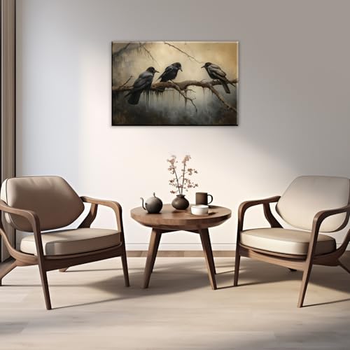 Halloween Decor Vintage Crow Wall Art Retro Art Poster Creepy Raven Picture Print Horrid Cemetery Painting Artwork Home Wall Decor