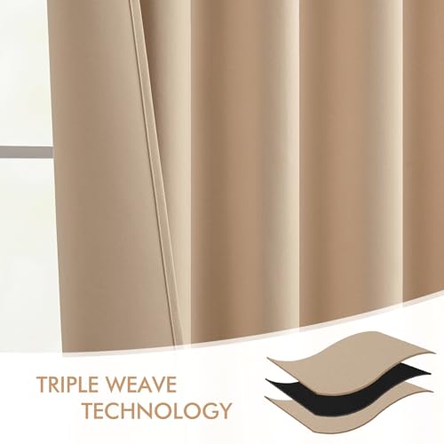 Beige Back Tab Blackout Curtains 52x96 Inch Long 2 Panels Set (2 Count)