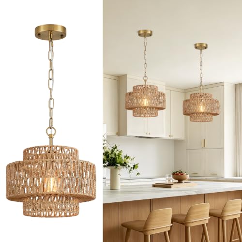 12.6" Gold Rattan Pendant Light