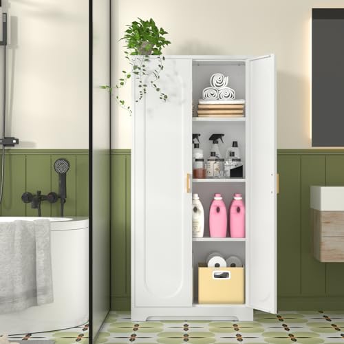 60" White Metal Kitchen Pantry Storage Cabinet with Doors and Shelves