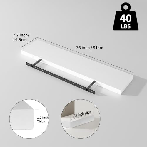 Floating Shelves 8 Inch Deep Solid Wood Wide Wall Shelf Set of 2 Wall Mounted for Bedroom Bathroom Living Room Kitchen (2 Count)