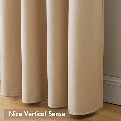 Camel Beige Blackout Velvet Curtains Drapes 108 Inch Long 52"x108" (2 Count)