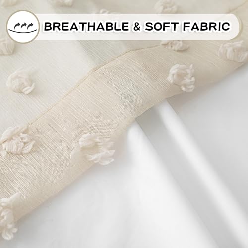 Beige Pom Pom Blackout Curtains for Girls Bedroom 63 Inch Long 100% Room Darkening Curtain for Kids Room 2 Panels Small Window Treatment Grommet 2 Layered Drapes Toddler 50W x 63L (2 Count)