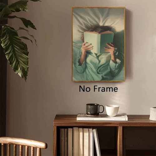 Women Reading Books Wall Art Emerald Green Pictures Modern Feminine Canvas Woman Portrait Pictures Minimalist Woman Wall Art Trendy Women Aesthetics Modern Abstract Living Room Decor 16x24in No Frame