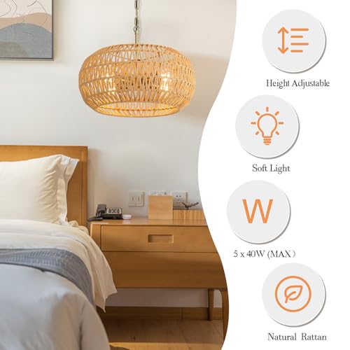 Rattan Pendant Light 4 Light Modern Chandelier