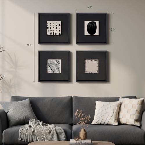 Framed 3D Textured Black White Abstract Wall Art for Living Room (4 Count)