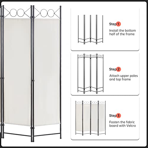 4 Panel Room Divider 6FT Steel Frame Screen Folding Privacy Divider Freestanding Partition for Home Office Bedroom