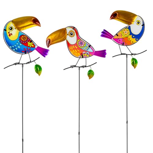 Set of 3 Toucan Stained Glass Decorative Garden Stakes (3 Count)