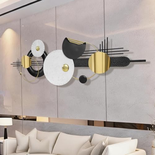 Lucky Large Modern Abstract Metal Wall Art Decor 59.1" x 21.3" Modern Geometric Abstract Wall Sculptures Circle Hanging Wall Decor for Indoor Outdoor Living Room Dinning Room Bedroom Entryway
