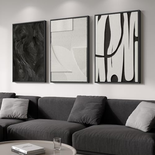3D Large Framed Black and White Abstract Wall Art for Living Room