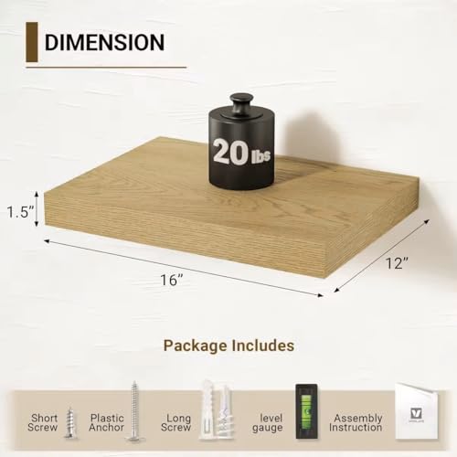 12 Inch Deep Floating Shelves 16 inch Long (2 Count)