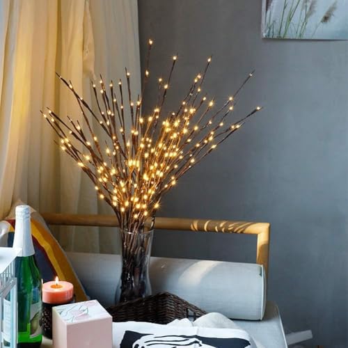 4 Pack Led Branch Light Battery Operated Lighted Branch Vase Filler Willow Tree Artificial Little Twig Power Brown 30 Inch 20 LED for Home Romantic Decoration