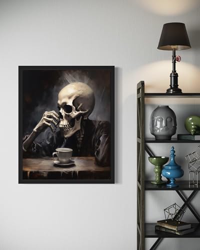 Skull Drinking Coffee Poster Art Print