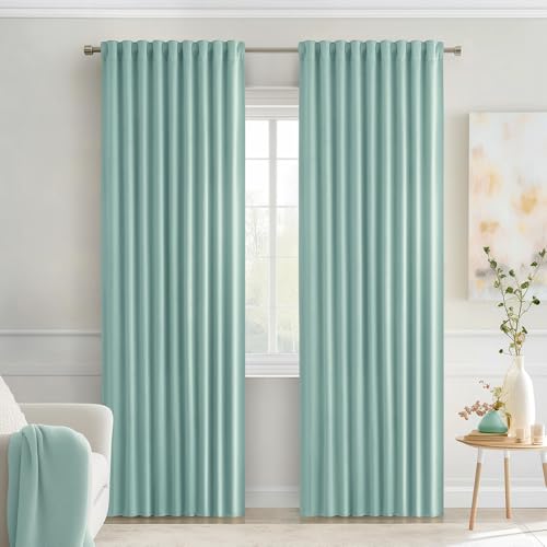 Aqua Back Tab Blackout Curtains 52x72 Inches Long 2 Panels Set