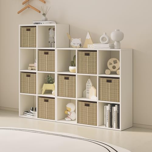 Wood Cube Storage Organizer Closet Cabinet for Living Room Bedroom Study Shelf Bookcase Wooden Floor Standing Open Bookshelf for Kids Home Office Display Storage Cabinet (6 Count)