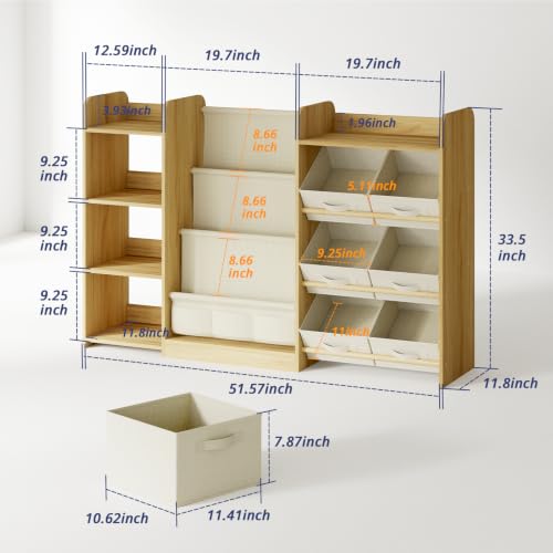 Kids Bookshelf and Toy Storage with 7 Removable Bins