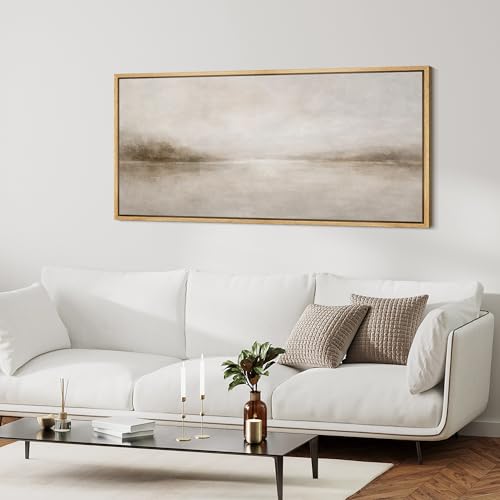 Extra Large Framed Canvas Print Wall Art Misty Lake Landscape Antique Retro Fine Art Illustrations Decorative Colorful for Bedroom