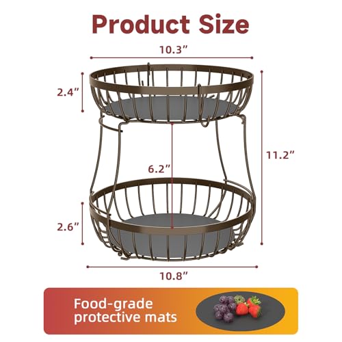 2 Tier Fruit Bowl for Kitchen Counter with Banana Hangers