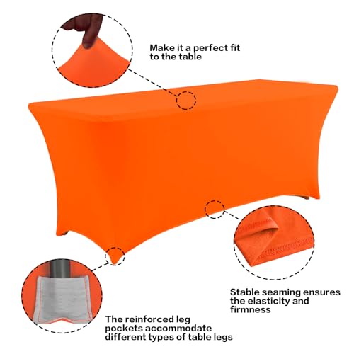 2 Pack 8FT Table Cloth for Rectangular Spandex Orange Table Cover (2 Count)