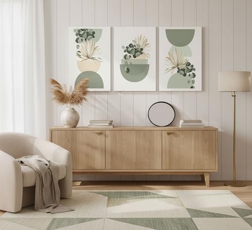 3 Pcs Neutral Abstract Sage Green Boho Canvas Wall Art 16x24in (3 Count)