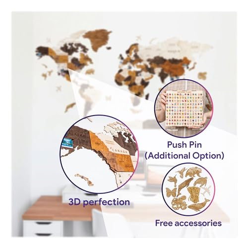 Multilayered 3D Wooden World Map Wall Decor
