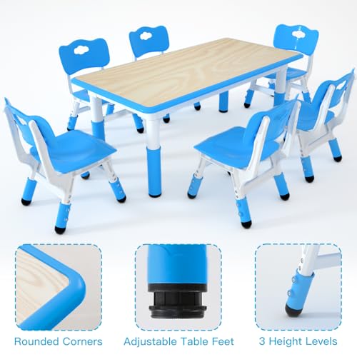 Kids Study Table and 6 Chairs Set