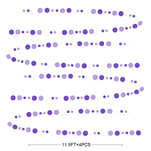 46 Ft Purple and White Circle Dots Garland Lavender Hanging Paper Polka Dot Streamer for Birthday Anniversary Engagement Wedding Bridal Shower Valentine Day Lilac Themed Party Decorations Supplies