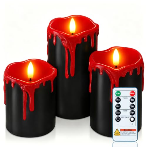 Black Red Drip Real Wax Flameless Candles