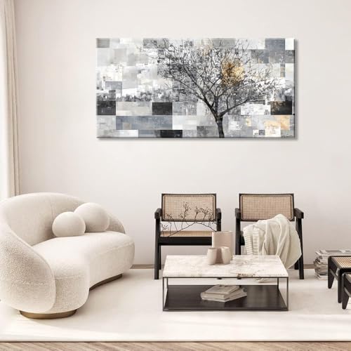 Modern Abstract Tree Wall Art for Living Room Black and White Canvas Painting Wall Art Large Nature Landscape Artwork Bedroom Office Home Decor