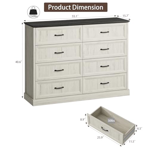 Farmhouse 8 Drawer Dresser for Bedroom