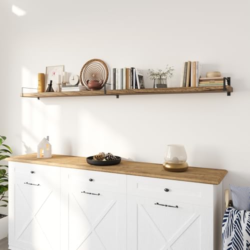 Toledo 84 inch Floating Shelf with Heavy Duty Bookend Brackets